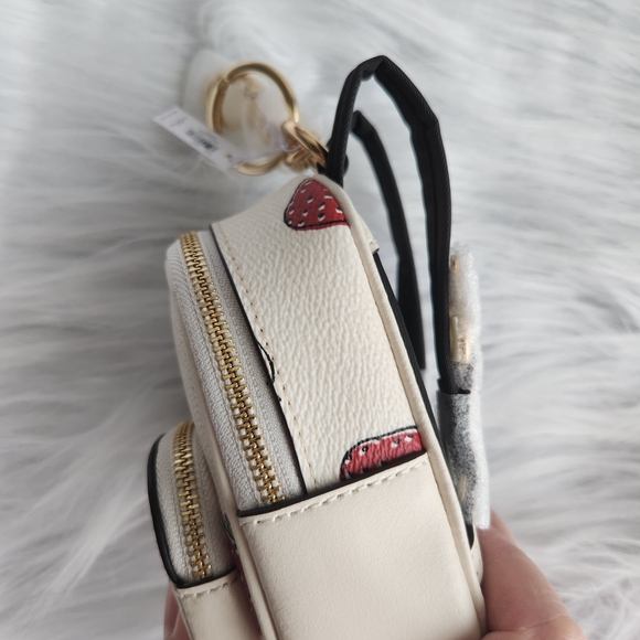 Coach Cream Mini Backpack Keychain with Strawberry Print - Picture 7 of 8